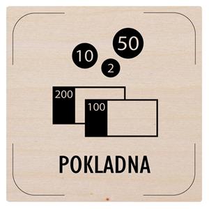 Ceduľka na dvere - Pokladňa - piktogram, drevená tabuľka, 80 x 80 mm