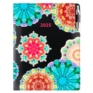 Diár DESIGN denný A4 2025 - čierna - kaleidoskop