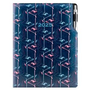 Diár DESIGN týždenný A4 2025 poľský - modrá - Flamingo