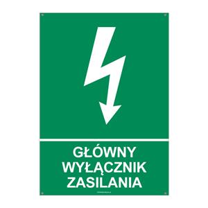 GŁÓWNY WYŁĄCZNIK ZASILANIA, płyta PVC 2 mm z dziurkami, 210x297 mm