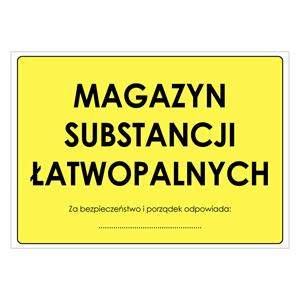 MAGAZYN SUBSTANCJI ŁATWOPALNYCH, płyta PVC 1 mm, 297x210 mm