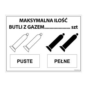 MAKSYMALNA ILOŚĆ BUTLI Z GAZEM naklejka 200x150 mm