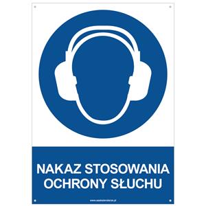 NAKAZ STOSOWANIA OCHRONY SŁUCHU - znak BHP z dziurkami, płyta PVC A4, 2 mm