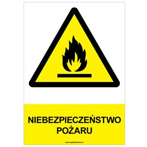 NIEBEZPIECZEŃSTWO POŻARU - znak BHP, płyta PVC A4, 2 mm