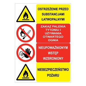 OSTRZEŻENIE PRZED SUB... - ZAKAZ PALENIA... -NIEUPOWAŻNIONYM WSTĘP... - NIEBEZPIECZEŃSTWO…, naklejka 148x210 mm