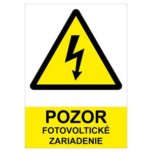 POZOR fotovoltické zariadenie - bezpečnostná tabuľka, plast 2 mm s dierkami (A5) 148 x 210 mm