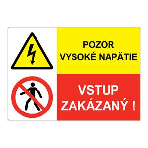 Pozor vysoké napätie-Vstup zakázaný, kombinácia, plast 2mm s dierkami-210x148mm