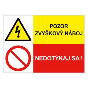 Pozor zvyškový náboj!-Nedotýkaj sa!, kombinácia, plast 2mm s dierkami-210x148mm