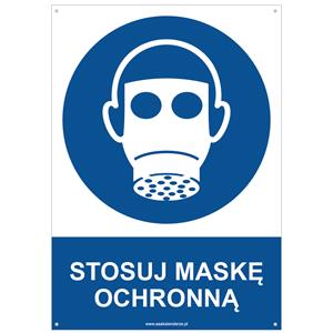 STOSUJ MASKĘ OCHRONNĄ - znak BHP z dziurkami, płyta PVC A4, 2 mm