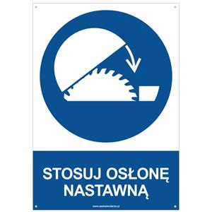 STOSUJ OSŁONĘ NASTAWNĄ - znak BHP z dziurkami, płyta PVC A4, 2 mm