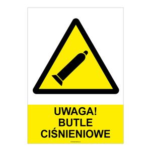 UWAGA! BUTLE CIŚNIENIOWE, płyta PVC 1 mm, 148x210 mm