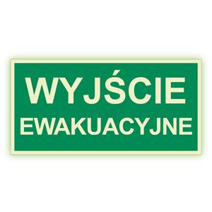 Wyjście ewakuacyjne - fotoluminescencyjny znak, naklejka 200 x 100 mm