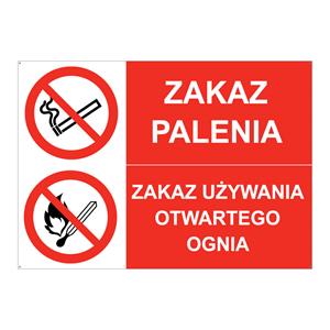 ZAKAZ PALENIA - ZAKAZ UŻYWANIA OTWARTEGO OGNIA, ZNAK ŁĄCZONY, płyta PVC 2 mm z dziurkami, 210x148 mm